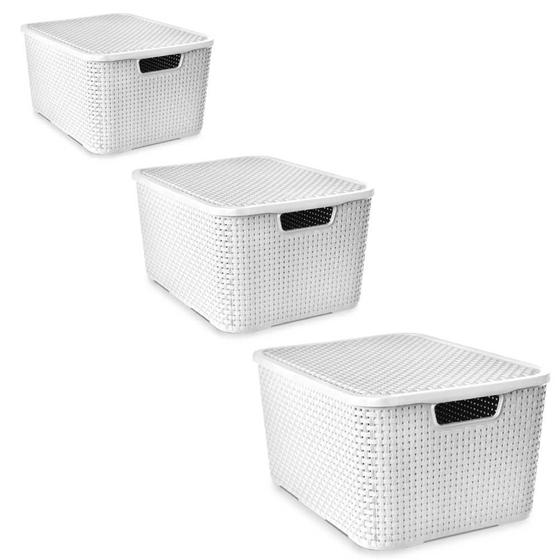 Imagem de Kit 3 Caixas Organizadoras Rattan Branco 7L + 15L + 20L