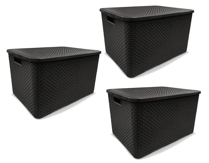 Kit 3 Caixas Organizadoras Rattan Preta 15L - Arqplast