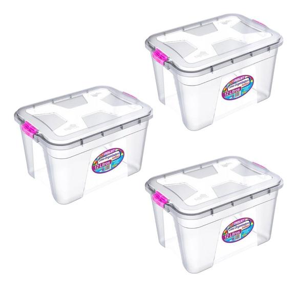 Kit 3 Caixas Organizadoras Transparente 12 Litros Com Travas de Segurança Menor preço em Kit 3 Caixas Organizadoras Transparente 12 Litros Com Travas de Segurança
