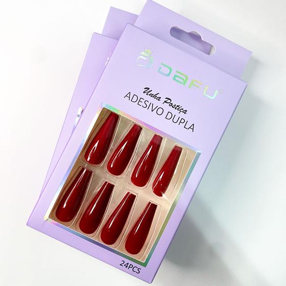 Imagem de Kit 3 caixas Unhas postiça realista adesivo dupla fixação rápida prático
