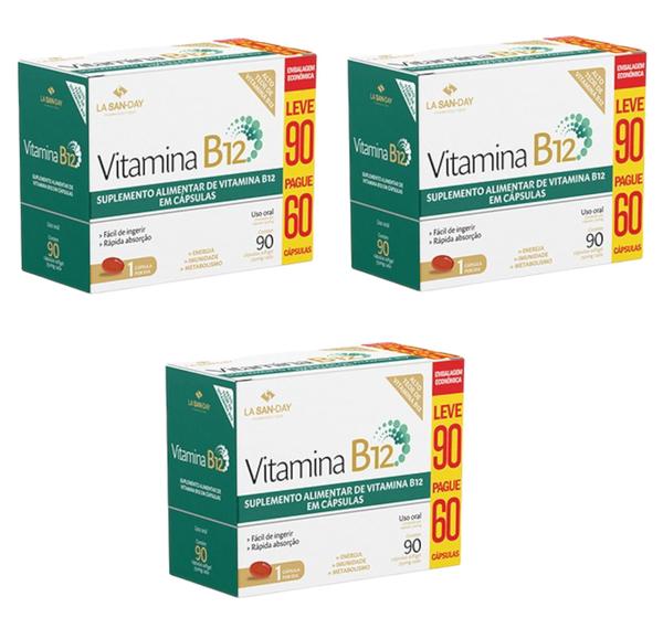 Imagem de Kit 3 Caixas Vitamina B12 750Mg 90 Cápsulas Softgel La