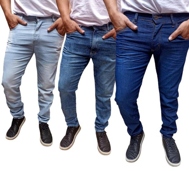 Imagem de Kit 3 calça basica tradicional elastano varias cores moda masculina