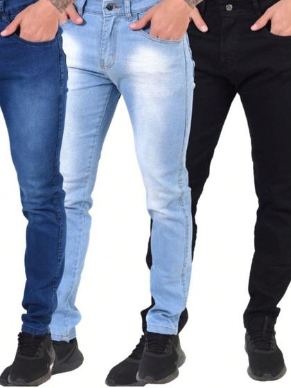 Imagem de Kit 3 Calça Jeans Masculina Básica Casual Para Trabalhar Slim Homem Com Elastano