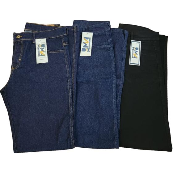 Imagem de Kit 3 Calça Jeans Masculina Escura Tradicional Para Trabalho Reta Serviço com Elastano