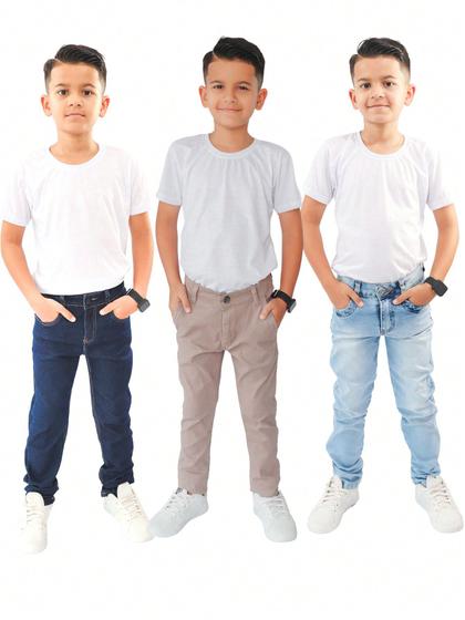 Imagem de Kit 3 Calça Jeans Sarja Juvenil Menino Sport Fino Com Ajuste na Cintura