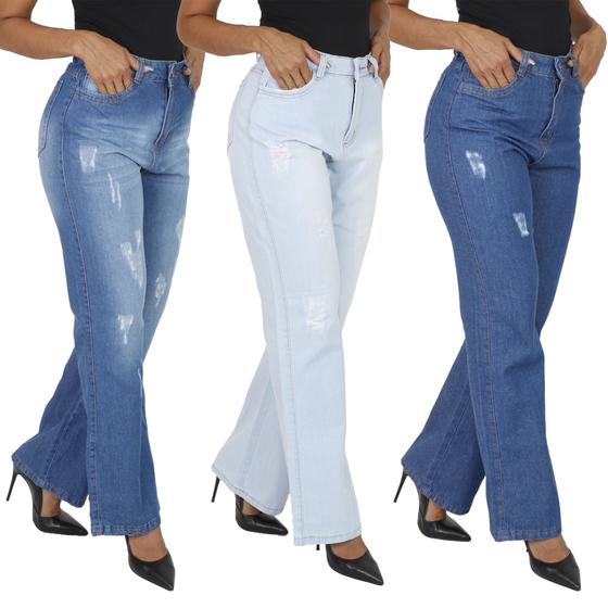 Kit 3 Calça Jeans Wide Leg Moda Feminina Premium Pantalona - Daze Modas Imagem de Kit 3 Calça Jeans Wide Leg Moda Feminina Premium Pantalona