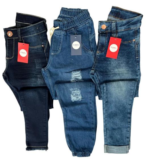 Imagem de kit 3 calça meninas jeans infantil juvenil com laycra feminina de 4 a 16 anos