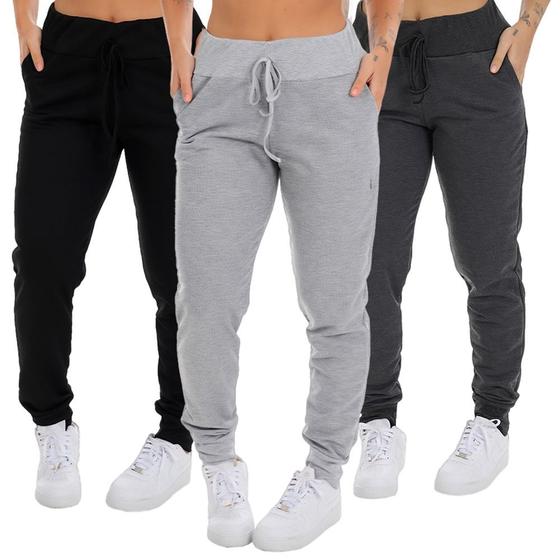 Imagem de Kit 3 Calça Moletinho Com Bolso Fristyle Feminina Jogger