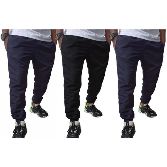 Imagem de Kit 3 Calças de Tactel Modelo Jogger Muito Leve Masculina Liso