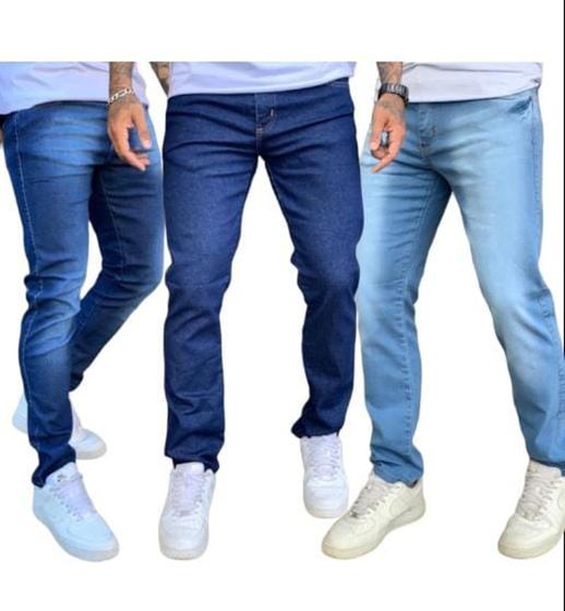 Imagem de Kit 3 Calças Jeans com Lycra Skinny e Slim Masculina Linha Premium Tradicional