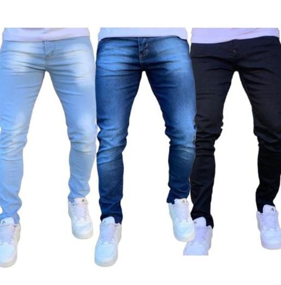 Imagem de Kit 3 Calças Jeans e Sarja Sport Fino Skinny Masculina Linha Premium Tradicional