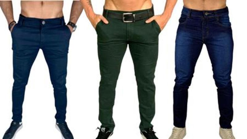 Imagem de Kit 3 Calças Jeans e Sarja Sport Fino Skinny Masculina Linha Premium Tradicional