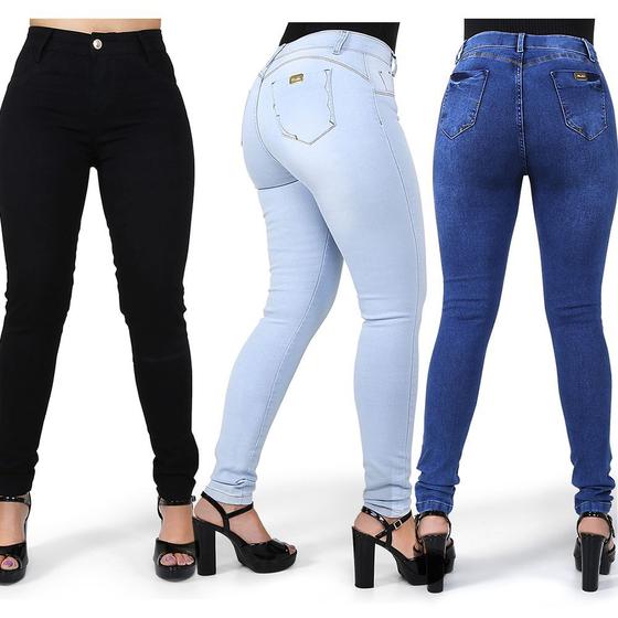 Imagem de Kit 3 Calças Jeans Feminina Skinny Levanta Bumbum Cintura Alta com Elastano