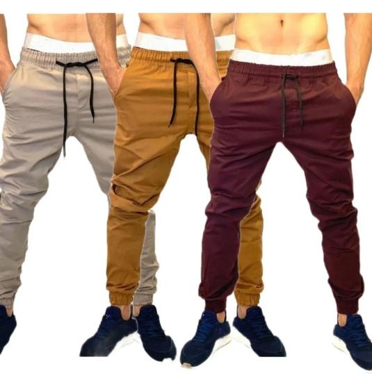 Imagem de kit 3 calças jeans jogger com elastano masculina jeans slim cores variadas lançamento