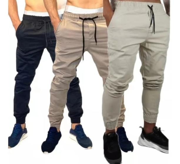 Imagem de kit 3 calças jeans jogger com elastano masculina jeans slim cores variadas lançamento