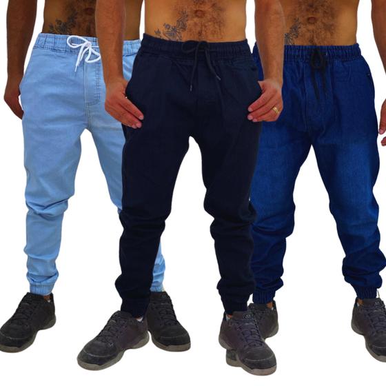 Imagem de Kit 3 Calças Jeans Masculino Modelo Jogger Com Elastano