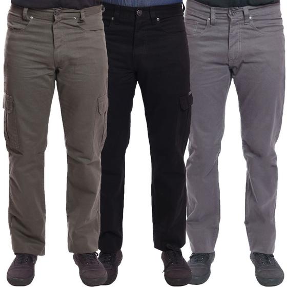 Imagem de Kit 3 Calças Jeans R7Jeans Masculina Modelo Tradicional e Cargo