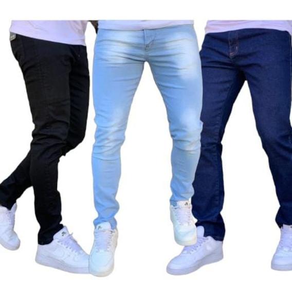 Imagem de Kit 3 Calças Jeans  Slim e Skinny Masculina Linha Premium Tradicional