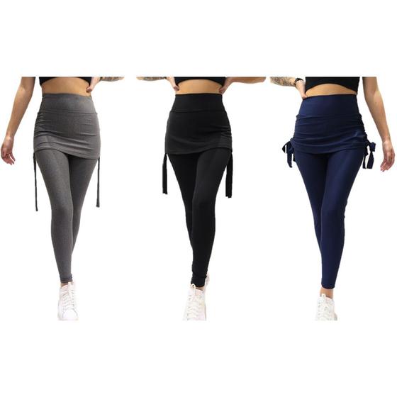 Imagem de Kit 3 Calças Legging Com Saia Tapa Bumbum Academia Ginástica