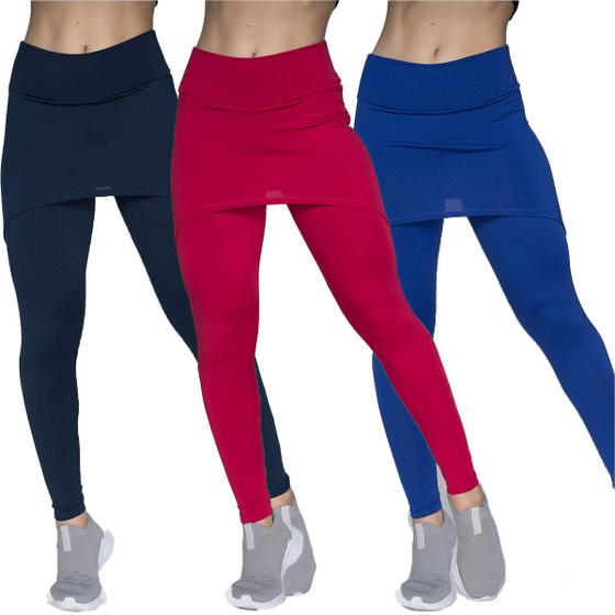 Imagem de Kit 3 Calças Legging Fitness Vekyo Modas Suplex Com Saia Tapa Bumbum Roupa de Academia Feminina