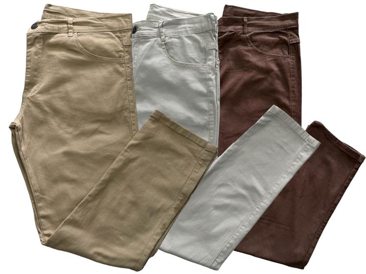 Imagem de kit 3 calças masculina de sarja c/elastano de diversas cores basica lisa a pronta entrega