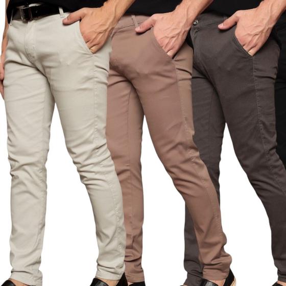 Kit 3 Calcas Masculina Social Sarja bolso embutido Sarja Esporte Fino Menor preço em Kit 3 Calcas Masculina Social Sarja bolso embutido Sarja Esporte Fino