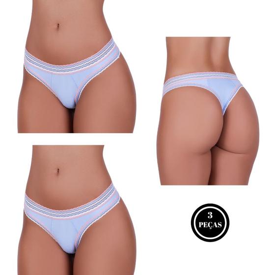 Imagem de Kit 3 Calcinha Bicolor com Detalhe em Elástico Colorido Confortável - KIT 3 HELOÍSA