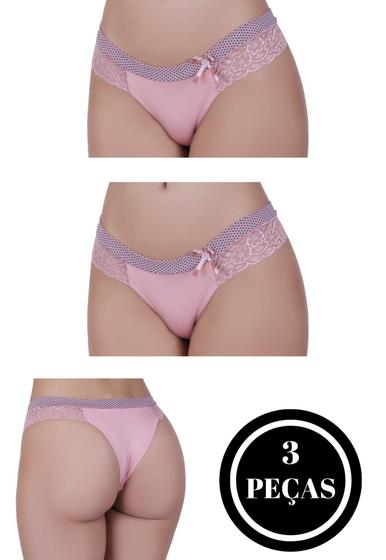 Imagem de Kit 3 Calcinha Confortável com Detalhes Renda e Bolinha no Cós - c4 KIT 3 SUELLEN