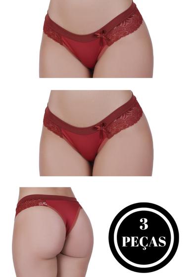 Imagem de Kit 3 Calcinha Confortável com Detalhes Renda e Bolinha no Cós - KIT 3 SUELLEN