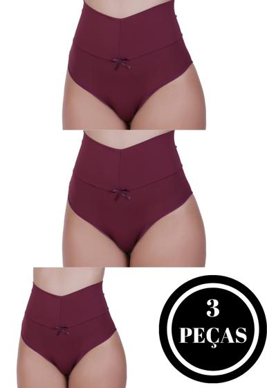 Imagem de Kit 3 Calcinha Cós Alto Segura Barriga Tanga Modeladora Pós Parto Thamires