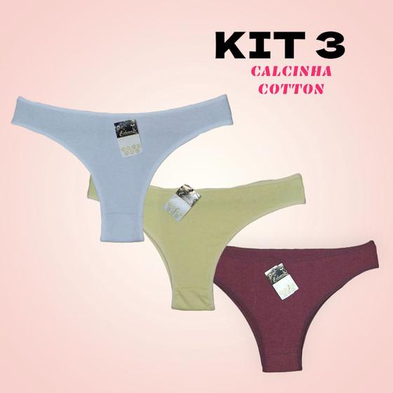 Imagem de Kit 3 Calcinha Cotton Sensual e Confortável Dia a Dia Revenda Elegante Básica Cintura Baixa