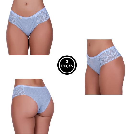 Imagem de Kit 3 Calcinha de Algodao Feminino Tanga Conforto Renda Listrada - c2 KIT 3 CALCINHAS LÍVIA