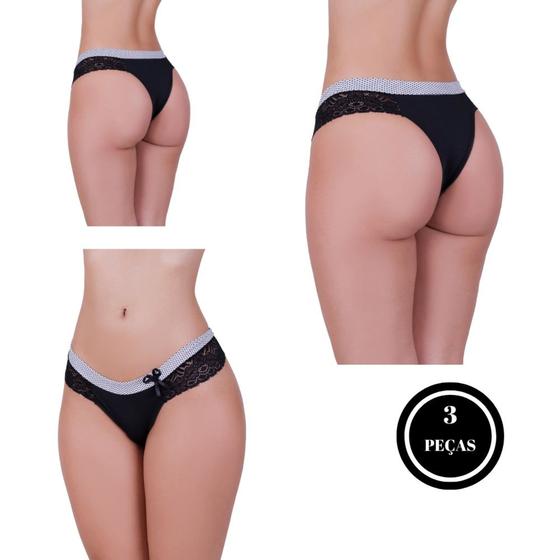 Imagem de Kit 3 Calcinha de Bolinha e Renda Tanga Lingerie - KIT 3 SUELEN