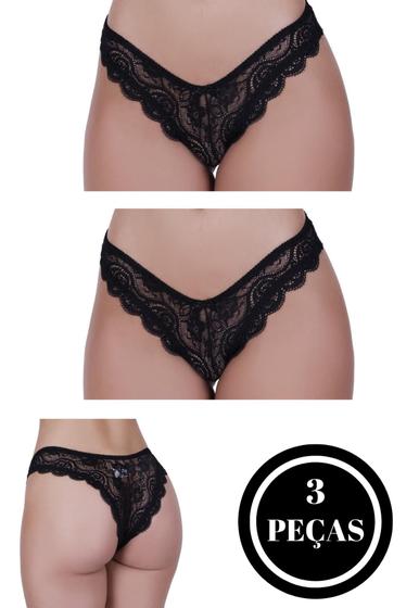 Imagem de Kit 3 Calcinha de Renda Tanga Elástico Lingerie Confortável - KIT 3 JÚLIA