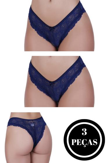 Imagem de Kit 3 Calcinha de Renda Tanga Elástico Lingerie Confortável - KIT 3 JÚLIA