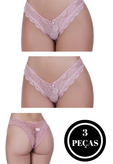 Imagem de Kit 3 Calcinha de Renda Tanga Elástico Lingerie Confortável - KIT 3 JÚLIA