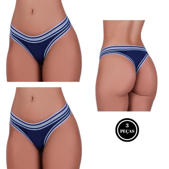 Imagem de Kit 3 Calcinha Fio Bicolor com Detalhe em Elástico Colorido Confortável Heloísa