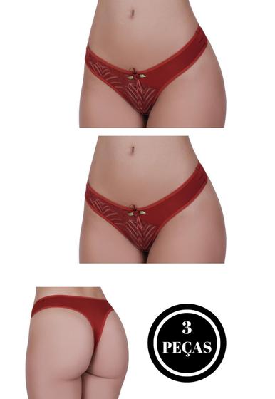 Imagem de Kit 3 Calcinha Fio com Detalhe de Renda e Laço - KAMILA