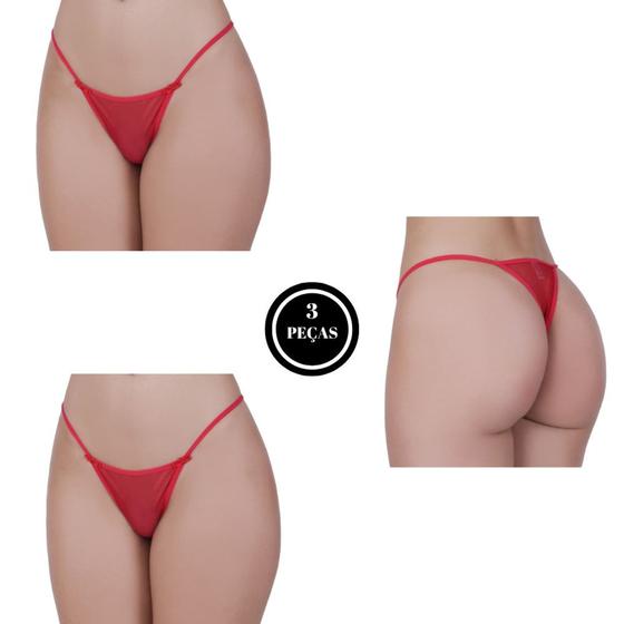 Imagem de Kit 3 Calcinha Fio Tanga Tule Transparente - KIT 3 TANGA TULE