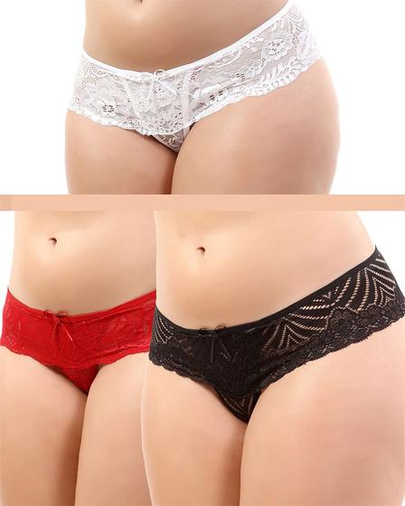 Imagem de kit 3 calcinha lingerie fio tailandesa preto branco vermelho