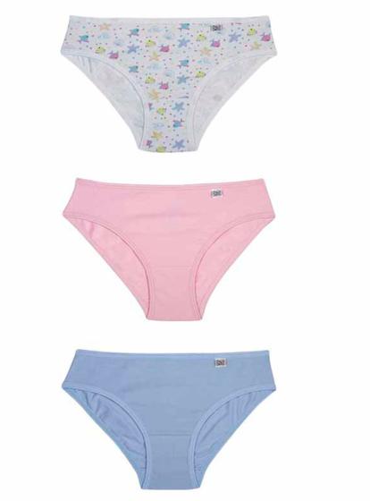 Imagem de Kit/3 Calcinha Miss Delrio 51309 Infantil Sortidas Cotton T. P/GG