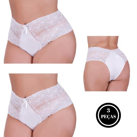 Imagem de Kit 3 Calcinha Plus Size Cós Alto e Detalhe Renda 46 48 50 52 54  - KIT 3 TALITA