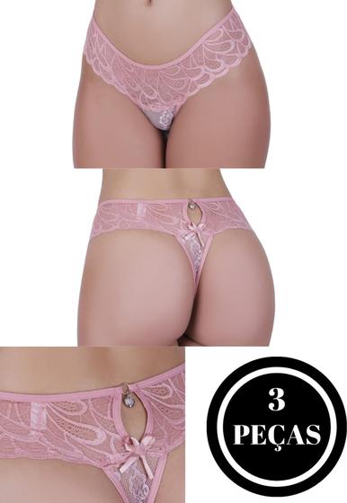 Imagem de KIT 3 Calcinha Renda Biju Tanga Lingerie - KIT 3 PINGENTE