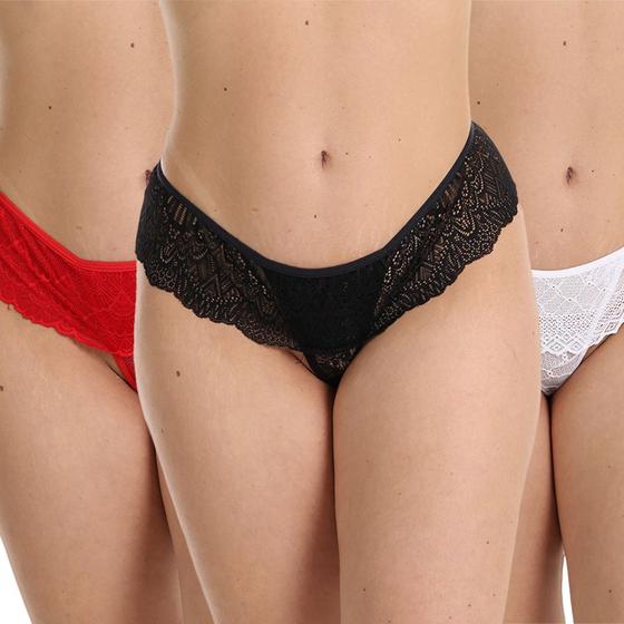 Imagem de Kit 3 Calcinha Tailandesa Pérola Tanga Frimodas Renda Feminina Adulto