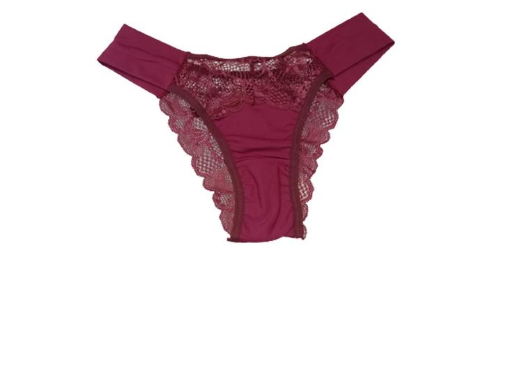 Imagem de Kit 3 Calcinhas Adulto Vanuza Com Renda e Microfibra Azul, Marsala e Rosê