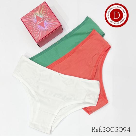 Imagem de Kit 3 Calcinhas Algodão Alta Diamantes Lingerie TAM M