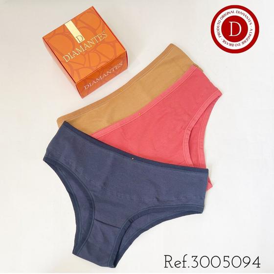 Imagem de Kit 3 Calcinhas Algodão Alta Diamantes Lingerie TAM P