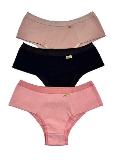 Imagem de Kit 3 Calcinhas Algodão com Pala lateral Dupla larga Elastico Macio confortavel lingerie feminina