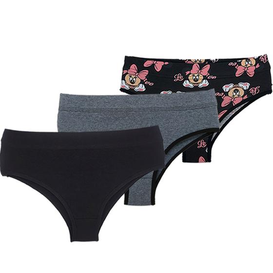 Imagem de kit 3 Calcinhas Algodão Francesinha Cintura Alta  Ajuda Segurar Barriga