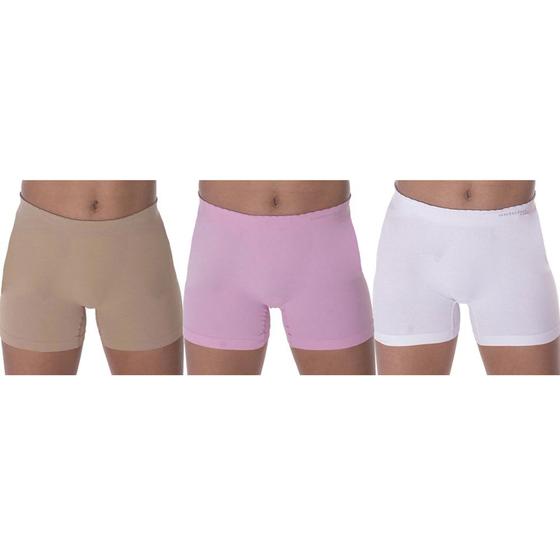 Imagem de Kit 3 Calcinhas Boxer Selene Sem Costura Infantil - Branco/Rosa/Bege